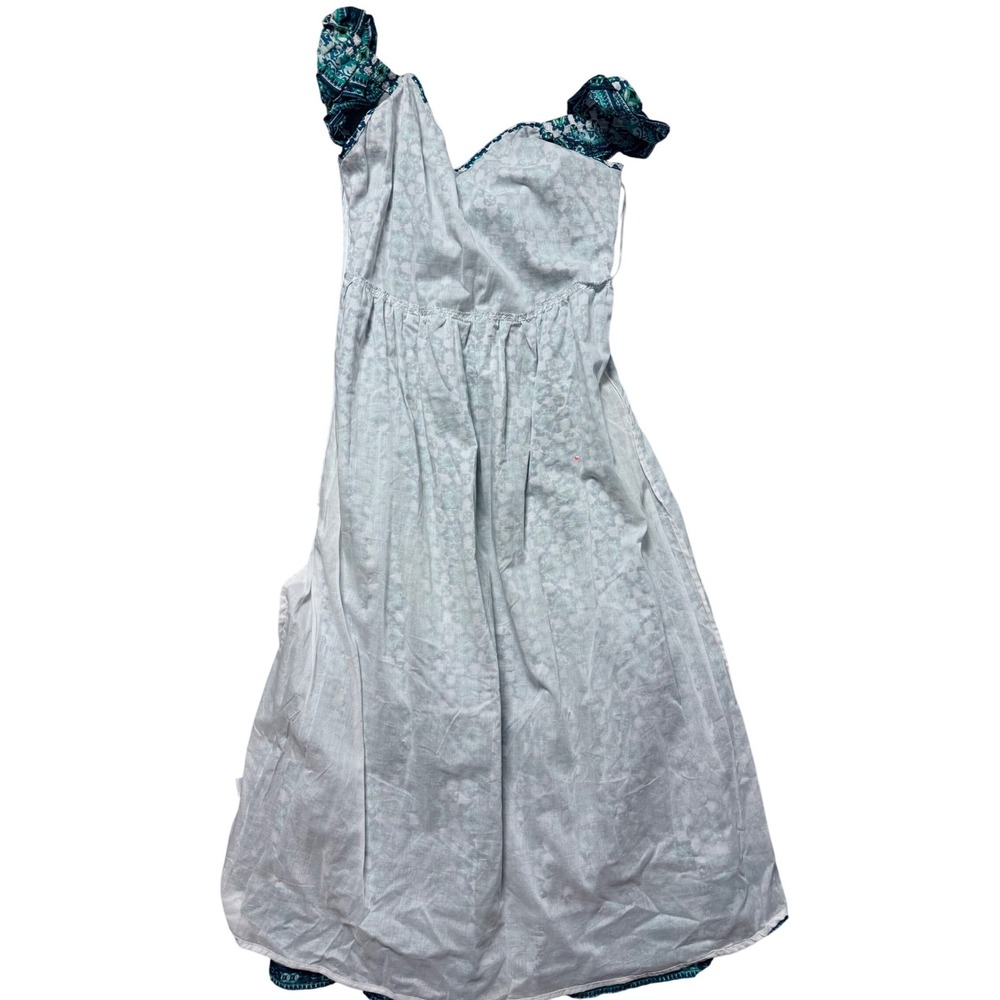 NWT Lucky Brand Womens Teal Blue Geometric Floral Tiered Maxi Dress  L - Picture 10 of 16